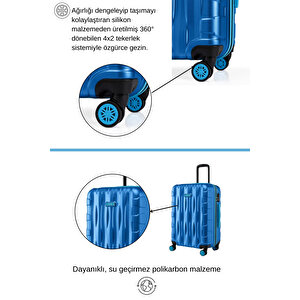 Orta Boy Valiz 4x2 Teker Mavi 1167