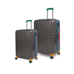 Orta Ve Kabin Boy 2'li Valiz Seti %100 Polikarbon Valiz 4x2 Teker Antrasit 1089