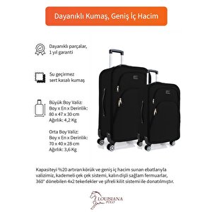 Büyük Ve Orta Boy Valiz Seti 4 Teker Kumaş Valiz Siyah 1081