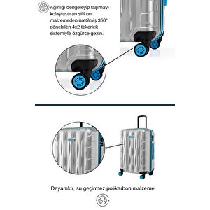 3'lü Valiz Seti Büyük Boy - Orta Boy - Kabin Boy Gri 1167