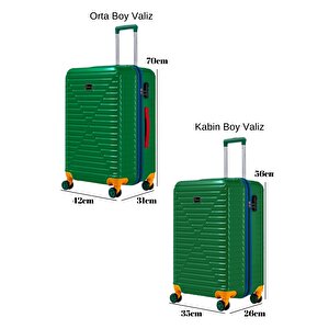 Orta Ve Kabin Boy 2'li Valiz Seti %100 Polikarbon Valiz 4x2 Teker Yeşil 1088