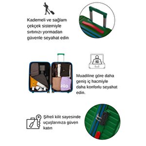 Orta Ve Kabin Boy 2'li Valiz Seti %100 Polikarbon Valiz 4x2 Teker Yeşil 1088