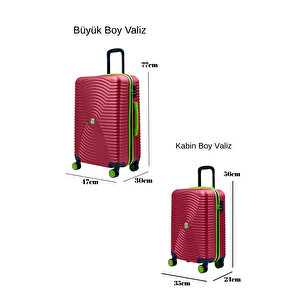 2'li Valiz Seti Büyük Boy - Kabin Boy Bordo 1169