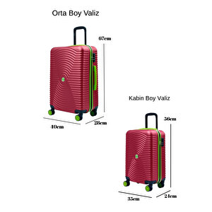 2'li Valiz Seti Orta Boy - Kabin Boy Bordo 1169