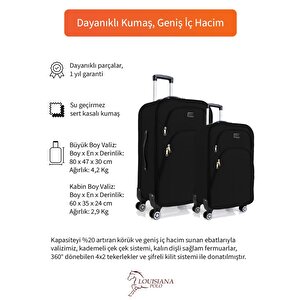 Büyük Ve Kabin Boy Valiz Seti 4 Teker Kumaş Valiz Siyah 1081