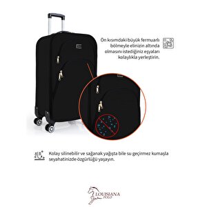 Büyük Ve Kabin Boy Valiz Seti 4 Teker Kumaş Valiz Siyah 1081