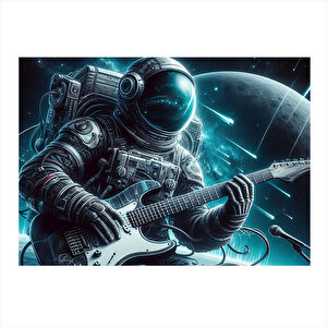 Elektro Gitar Çalan Astronot Dekoratif Ahşap Tablo 35cm X50cm 35x50 cm