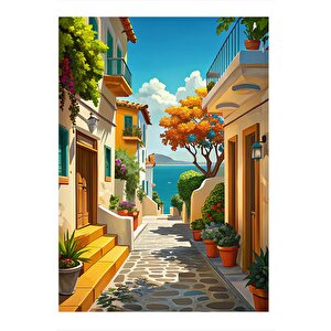 Sahil Kasabası Manzarası Dekoratif Mdf Tablo 35cm X50cm 35x50 cm