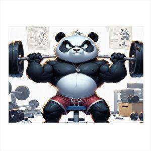 Ağırlık Kaldıran Panda Gym Temalı Model Mdf Tablo 35cm X50cm 35x50 cm