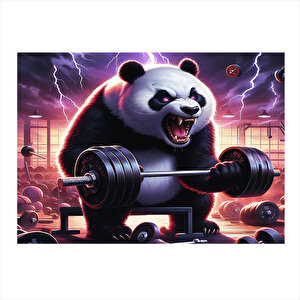 Ağırlık Kaldıran Panda Dekoratif Ahşap Tablo 35cm X50cm 35x50 cm