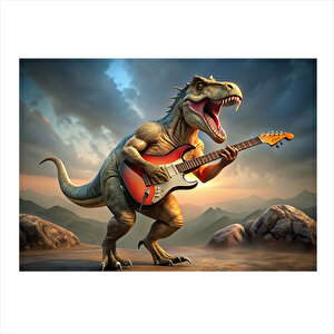 Elektro Gitar Çalan Dinazor Mdf Poster 25cmx 35cm 25x35 cm