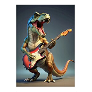 Elektro Gitar Çalan Dinazor Hediyelik Mdf Tablo 35cm X50cm 35x50 cm