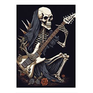 Elektro Gitar Çalan İskelet Mdf Tablo 35cm X50cm 35x50 cm