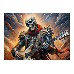 Elektro Gitar Çalan İskelet Dekoratif Ahşap Tablo 25cmx 35cm 25x35 cm