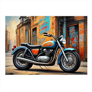 Mavi Chopper Motosiklet Desenli Mdf Tablo 25cmx 35cm 25x35 cm