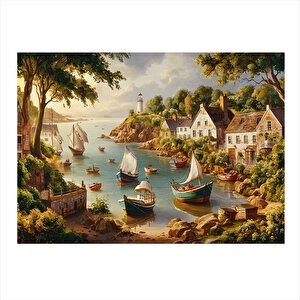 Sahil Kasabası Manzarası Desenli Mdf Tablo 35cm X50cm 35x50 cm