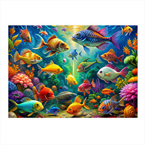 Renkli Balıklar Tasarım Ahşap Tablo 25cmx 35cm
