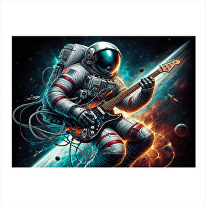 Elektro Gitar Çalan Astronot Dekoratif Mdf Tablo 35cm X50cm 35x50 cm