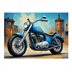 Mavi Chopper Motosiklet Modern Mdf Tablo 25cmx 35cm 25x35 cm