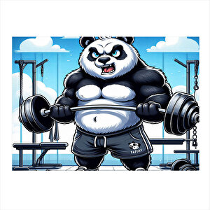 Spor Yapan Panda  Mdf Poster 25cmx 35cm 25x35 cm