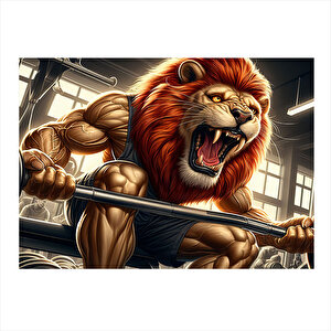 Kaslı Aslan Gym Temalı Tasarım Ahşap Tablo 35cm X50cm 35x50 cm