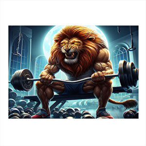 Ağırlık Kaldıran Kaslı Aslan Gym Art Mdf Tablo 25cmx 35cm 25x35 cm