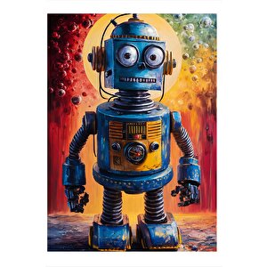 Sevimli Robot Hediyelik Ahşap Tablo 25cmx 35cm 25x35 cm