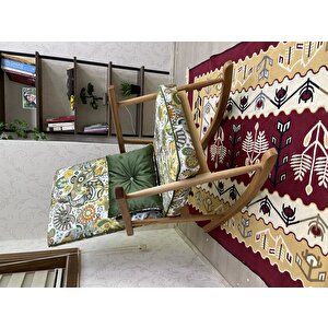 Trend Naturel Yeşil Retro Sallanan Sandalye Dinlenme Emzirme Baba Tv Okuma Koltuğu Berjer Yeşil Beyaz Çiçekli