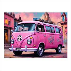Retro Pembe Minibüs Hediyelik Mdf Tablo 35cm X50cm 35x50 cm