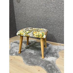 Trend Naturel Yeşil Puf Ayak Ucu Pufu Makyaj Koltuğu Ahşap Tabure Yeşil