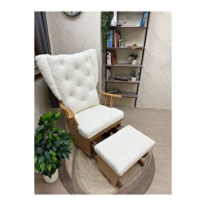 Asedia Mama Puflu Naturel Teddy Krem Minderli Puflu Sallanan Sandalye Emzirme Koltuğu