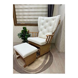 Asedia Mama Puflu Naturel Teddy Krem Minderli Puflu Sallanan Sandalye Emzirme Koltuğu