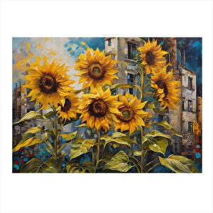 Ay Çiçeği Desenli Ahşap Tablo 35cm X50cm 35x50 cm