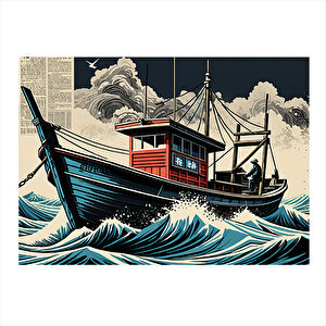 Balıkçı Teknesi Ve Balıkçı Mdf Poster 35cm X50cm 35x50 cm