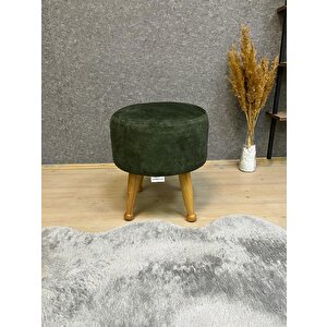 Miskin Naturel Yeşil Puf Ayak Ucu Puf Makyaj Koltuğu Ahşap Tabure Yeşil