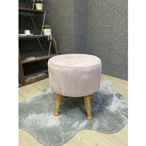 Miskin Naturel Pembe Puf Ayak Ucu Puf Makyaj Koltuğu Ahşap Tabure