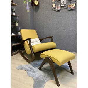 Ekol Ceviz Sarı Sallanan Sandalye Modern Dinlenme Emzirme Baba Tv Okuma Koltuğu Berjer Sarı