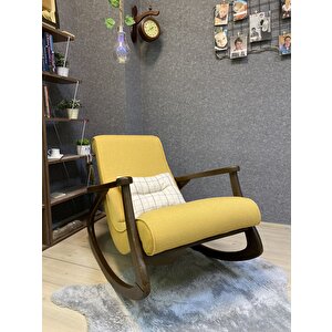 Ekol Ceviz Sarı Sallanan Sandalye Modern Dinlenme Emzirme Baba Tv Okuma Koltuğu Berjer Sarı
