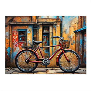 Retro Kırmızı Bisiklet Desenli Ahşap Tablo 25cmx 35cm 25x35 cm