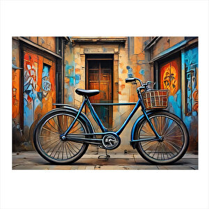 Retro Mavi Bisiklet Hediyelik Ahşap Tablo 35cm X50cm 35x50 cm