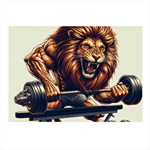 Ağırlık Kaldıran Kaslı Aslan Gym Temalı Model Mdf Tablo 35cm X50cm 35x50 cm