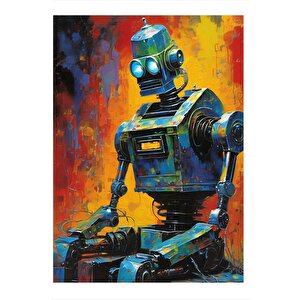Renkli Fon Robot Model Ahşap Tablo 35cm X50cm 35x50 cm