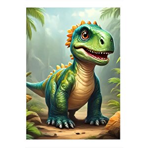 Sevimli Dinozor Modern Ahşap Tablo 35cm X50cm 35x50 cm