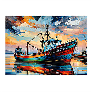 Balıkçı Teknesi Modern Ahşap Tablo 35cm X50cm 35x50 cm