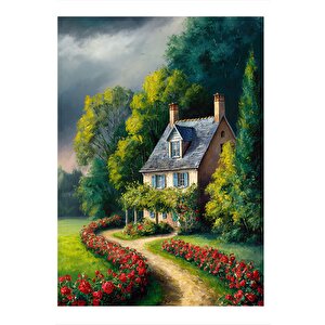 Köy Evi Manzarası Dekoratif Ahşap Tablo 35cm X50cm 35x50 cm