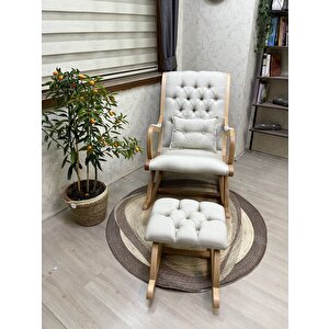 Rustik Naturel Sallanan Sandalye Dinlenme Emzirme Baba Tv Okuma Uzanma Koltuğu Berjer Krem