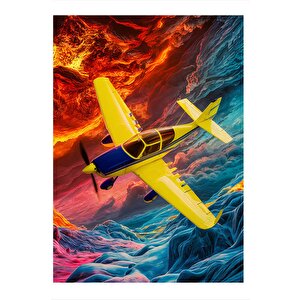 Sarı Akrobasi Uçağı Mdf Tablo 25cmx 35cm 25x35 cm