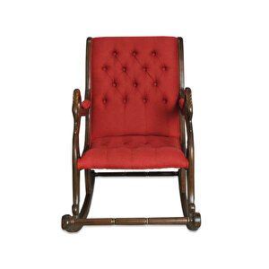 Vintage Kuğu Ceviz Kırmızı El Oyması Ahşap Sallanan Sandalye Dinlenme Koltuğu Berjer Kırmızı