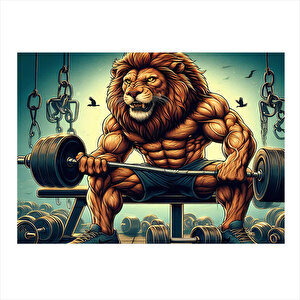 Ağırlık Kaldırran Kaslı Aslan Gym  Mdf Poster 35cm X50cm 35x50 cm