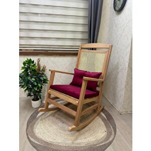 Asedia Veranda Naturel Fuşya Minderli Hasırlı Sallanan Sandalye Hazeranlı Dinlenme Koltuğu